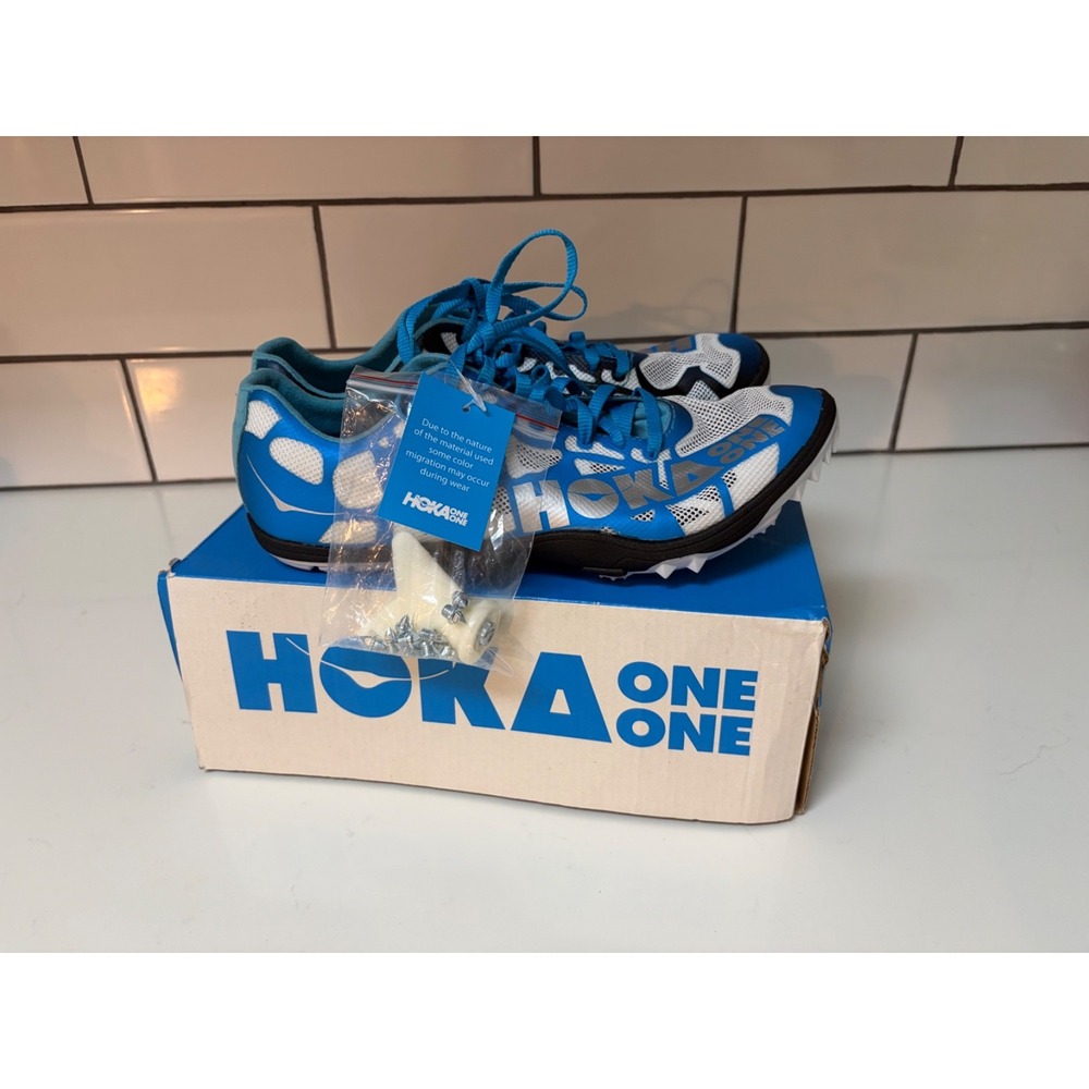 Hoka One One Track Shoes with Spikes Cyan Blue 9.5 Rocket